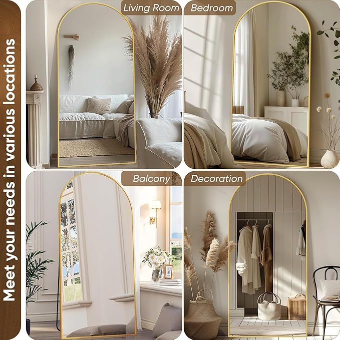 Antok Arched Full Length Mirror, 81"x41" Gold Metal Frame Floor Mirror for Bedroom Living Room, Freestanding/Wall Mount/Leaning