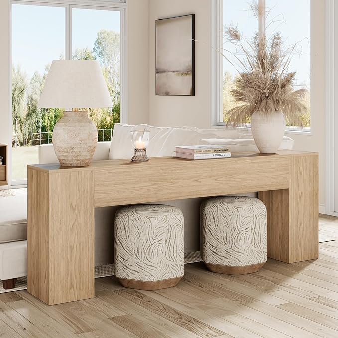 Epecoya 86-Inch Oak Console Table for Living Room, Farmhouse Extra Long Entryway Table, Wood Sofa Table Behind Couch for Hallway, Entry Way, Entrance, Light Oak