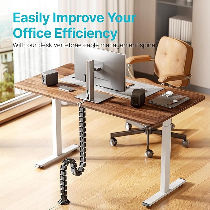 PEGZONE Under Desk Cable Management Spine – Flexible Cable Snake Organizer for Standing Desk, No Drill Clamp-on Vertebrae Wire Management for 0.4"-2" Table, Black