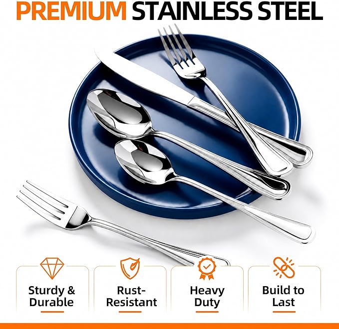 NICE KITCHEN Silverware Set for 12,60 Piece Heavy Duty Stainless Steel Flatware Set - Mirror Polished Cutlery Set,Dishwasher Safe Utensil Set with Knives Forks Spoons,Luster Series