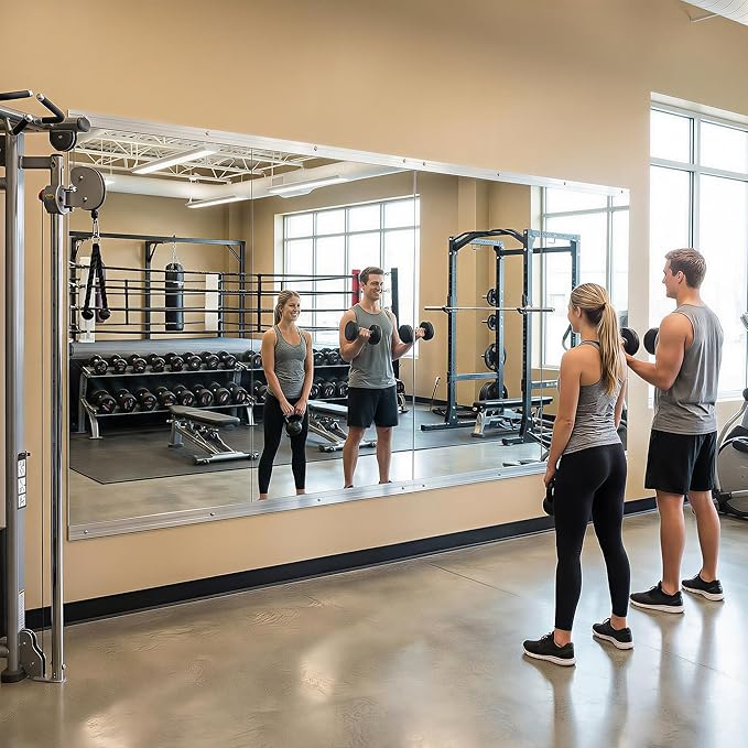 Home Gym Mirror, 48" x 25"-3PCS, Large Full Length Mirror Wall Mounted for Yoga, Frameless Tempered Glass for Home Gym, Dance Studio, Living Room, Bathroom