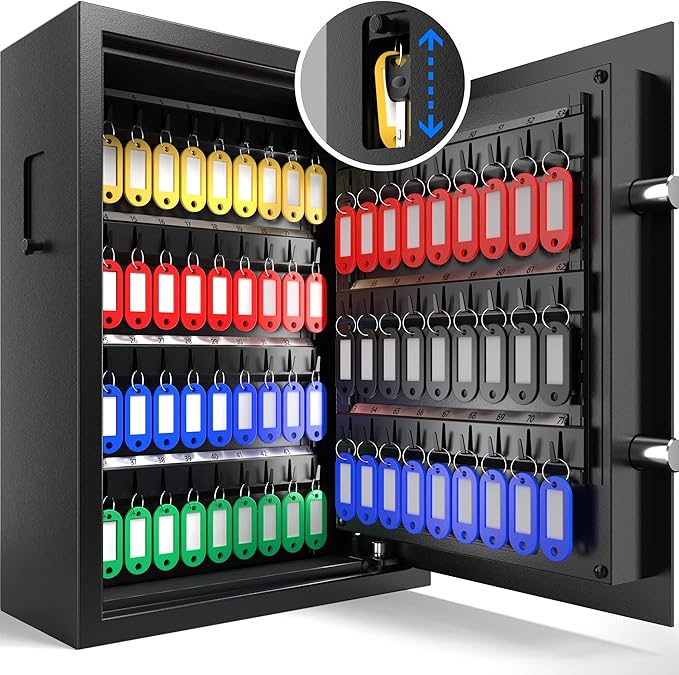 XDeer 71-Key Safe Wall Mount with Advanced Anti-Theft & LED Light, Key Cabinet with Combo & Key Lock for Hotels, Offices & Car Dealerships 1PCS