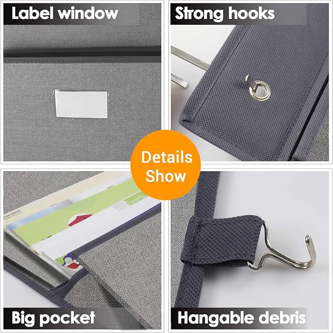homyfort Over the Door File Organizer, Wall Hanging File Folders with 5 Large Pocket for Mails, Magazines, Back to School Supplies,Office Chart Storage, Paper Organization (Grey)