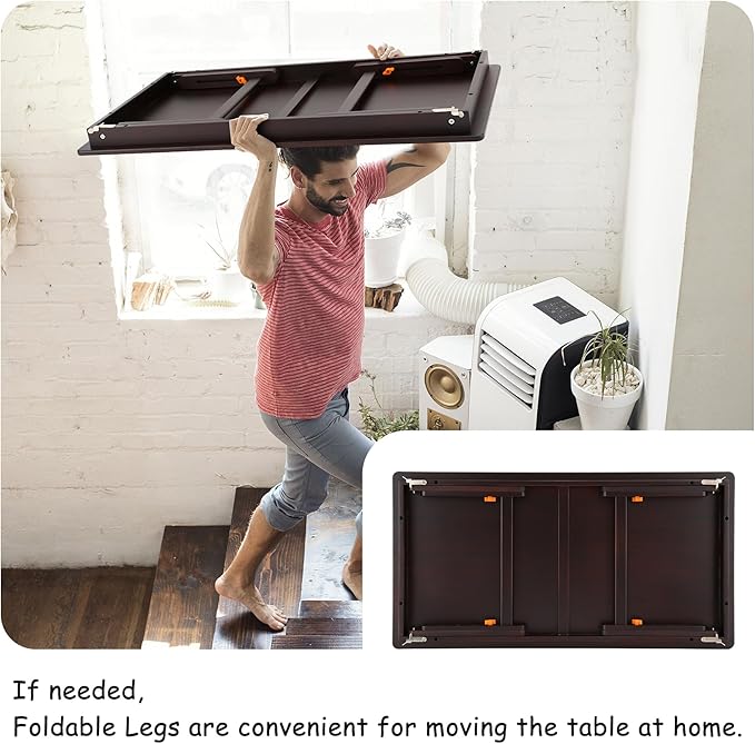 Nnewvante Large Size Floor Desk, Folding Low Coffee Table, No Assembly Required, Adjustable Floor Table for Breakfast Gaming Writing 33.5"x17.7" Black Walnut