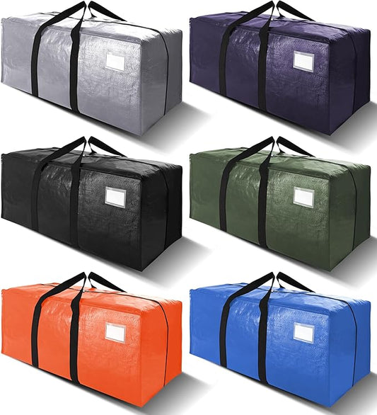 6 Pack Heavy Duty Extra Large Moving Bags W/Backpack Straps - Strong Handles & Zippers, Storage Totes For Space Saving, Fold Flat, Alternative to Box and Bin (40 gal, Multicolor)