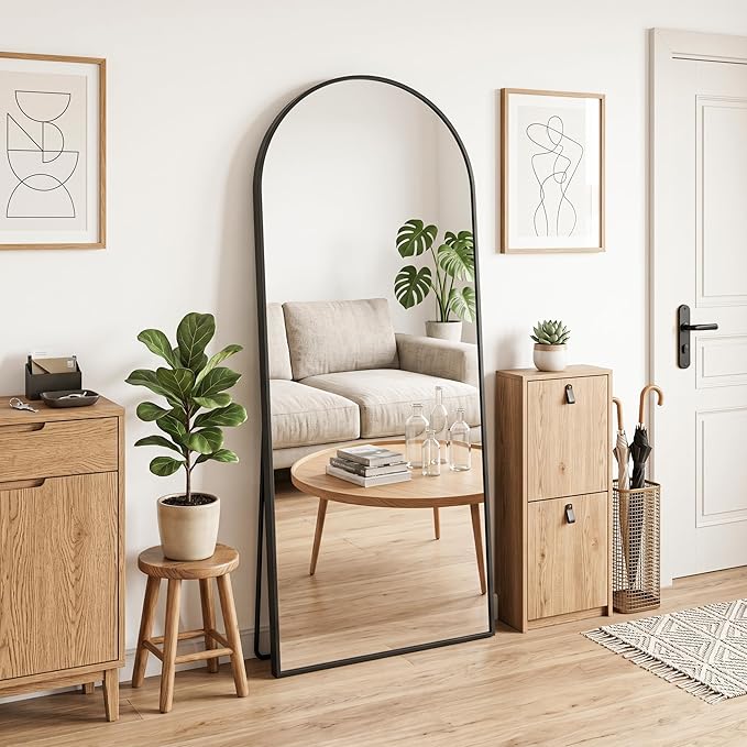 MISSDAY Large Arched Full Length Mirror, 71"x28" Oversized Full Body Mirror with Stand, Floor Mirror Long Free Standing, Leaning or Hanging, Frame Wall-Mounted Mirrors Wall Mirrors for Bedroom, Black