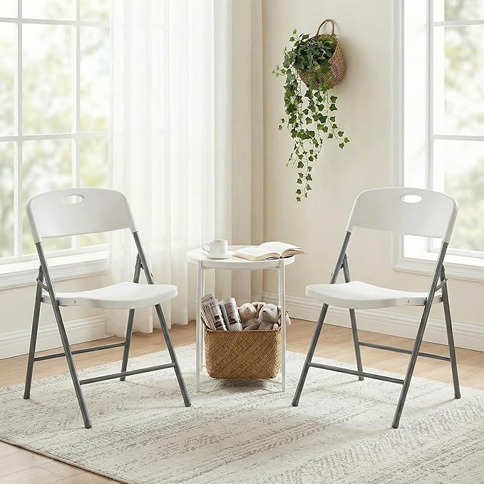 DUMOS 4 Pack Folding Chairs Heavy Duty - Plastic Stackable Portable Dining Chairs Set, Wedding, Party, Patio, Garden, for Indoor Outdoor, for Home and Office, Conference, White