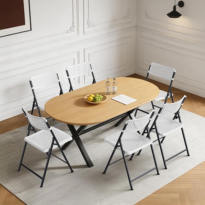 White Folding Chairs 4-Pack, Mesh Injection Molded Plastic with Metal Frame & Non-Slip Pads, 400 lbs Capacity, Foldable for Indoor/Outdoor Wedding Garden Patio Events & Card Tables, Easy-Clean