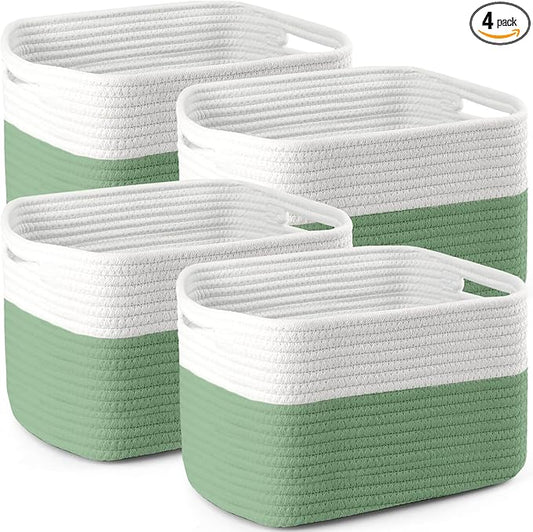 4 Pack Storage Baskets for Organizing, 12''Lx9''Wx8''H Woven Baskets for Storage Toys, Towels, Books, and Clothes, Cotton Rope Basket for Shelves with Handle