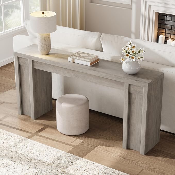 Garvee 70.9 in Gray Entryway Table, Wooden Farmhouse Console Table Below Mounted TV, Thick Sofa Table Behind Couch Table, Long Console Tables for Entryway Living Room