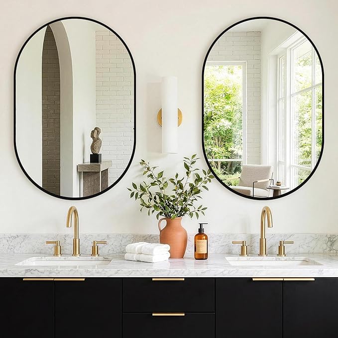 TRAHOME Oval Bathroom Mirror, 2 Pack 24"x36" Black Vanity Mirror for Over Sink, Bedroom, Living Room, Entryway, Modern Mounted Metal Frame Wall Mirror