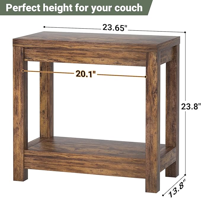 Besiost Farmhouse End Table, Narrow Side Table, Slim End Table with Storage Shelf, Small Console Table for Small Spaces, Rustic Nightstand Sofa Table for Living Room, Bedroom, 24", Rustic Brown