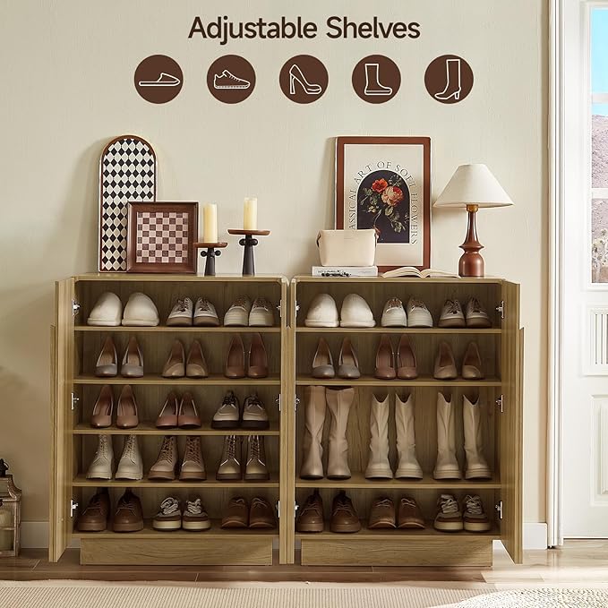 ONBRILL Shoe Storage Cabinet with Doors, Large Shoe Cabinet Storage for Entryway, Wooden 6 Tier Shoe Organizer Cabinets with Adjustable Shelves for Entrance Hallway Living Room Foyer (Oak)