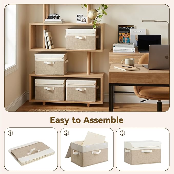 GRANNY SAYS Storage Bins with Lids, Decorative Storage Boxes, Clothes Stoarge Bins, Shelf Baskets, Closet Storage Bins for Clothing, Collapsible Storage and Organization, 4-Pack