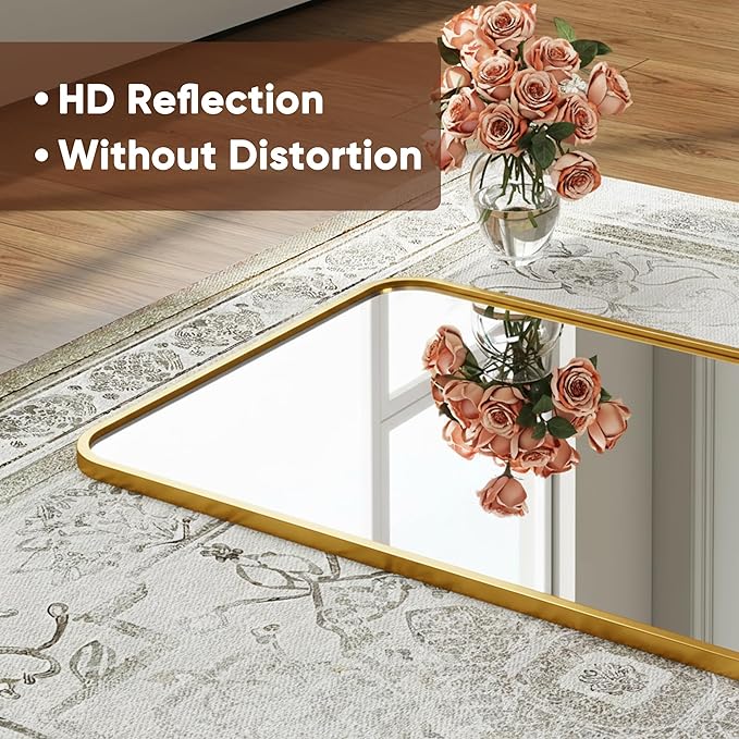 Antok 58''x 20'' Full Length Mirror Over Door, 4-in-1 Standing Leaning Wall Mounted, Adjustable Hanging Mirror for Bedroom Living Room, Gold, Rounder Corner
