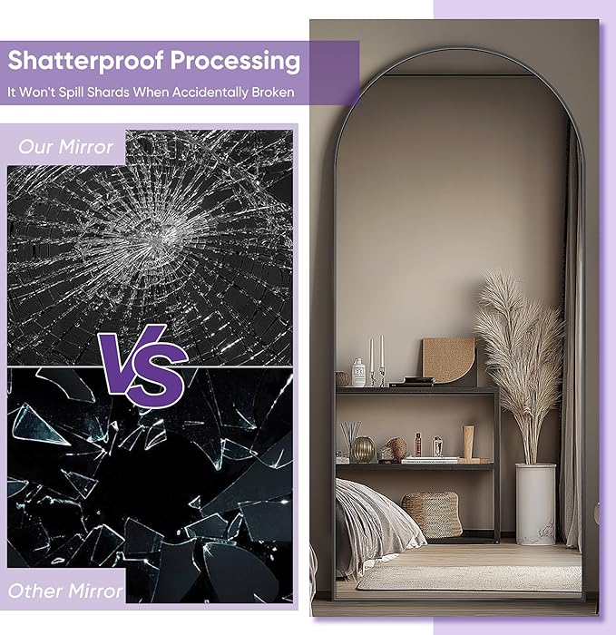 Full Length Mirror, Arched Floor Mirror Freestanding, Floor Standing Full Body Mirror with Stand for Bedroom, Hanging Mounted for Living Room Cloakroom