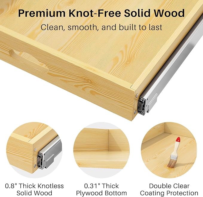 2Pack Pull Out Cabinet Organizer, Soft Close Wooden Slide Out Drawers for Pots, Full-extension Roll Out Shelves for Kitchen Cabinets, Pantry Organization, Bottom and Side Mount( 21"W X 21"D x 3.4''H)