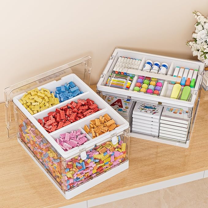 24QT Clear Plastic Craft Organizer with Removable Tray Craft and Dividers, Storage Box Clear Storage Container for Organizing Bead, Art Supplies, Coloring Books, Sewing, Playdoh, 1 Pack