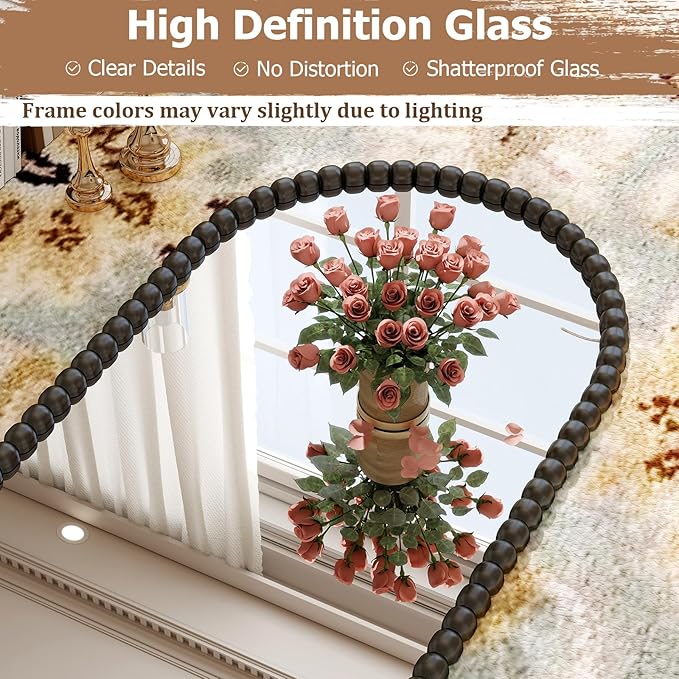 28"x71" Antique Arched Full Length Mirror, Vintage Beaded Decorative Floor Full Body Dressing Mirror as Room Decor Hanging Leaning Standing for Living Room, Bedroom, Vanity Area