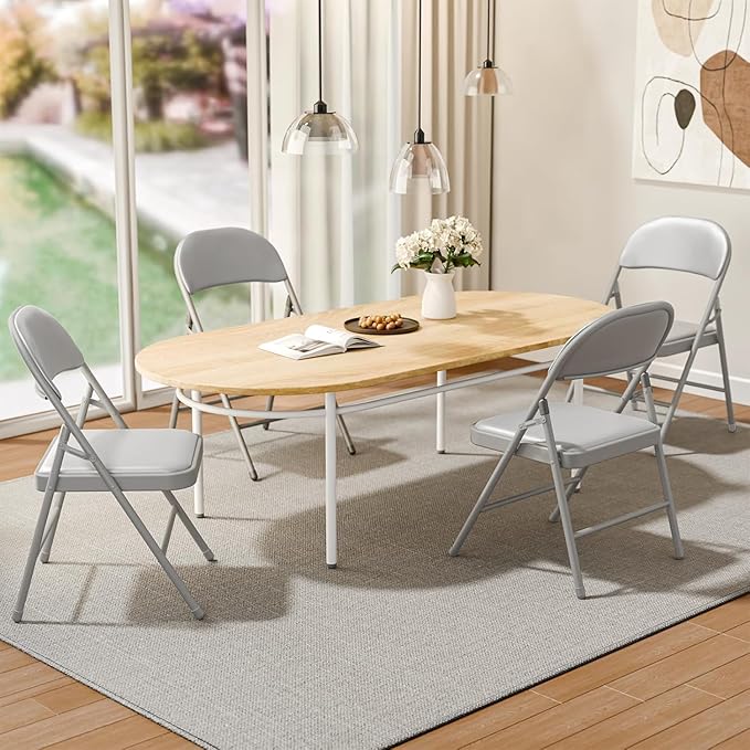 Grey Folding Chairs 10 Pack, 350LBS Heavy-Duty Steel Frame Padded Foldable Chairs for Indoor Outdoor Wedding Party Dining Events