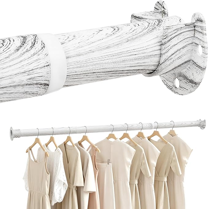 Closet Rod 17-40 Inches，1.3 Inch Diameter Heavy-Duty Adjustable Closet Rods for Hanging Clothes Closet Hanging Rod Metal Closet Poles for Wardrobes Laundry RV Bathroom（White Wood Grain Finish）