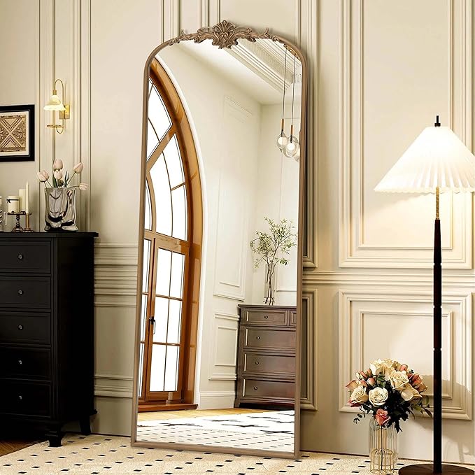 Besdomus Vintage Mirror Full Length: 21x56 French Gold Arched Full Body Mirror - Floor Antique Baroque Traditional Ornate for Entryway/Cloakroom/Bedroom/Living Room - Home Decor for Fashion-Conscious