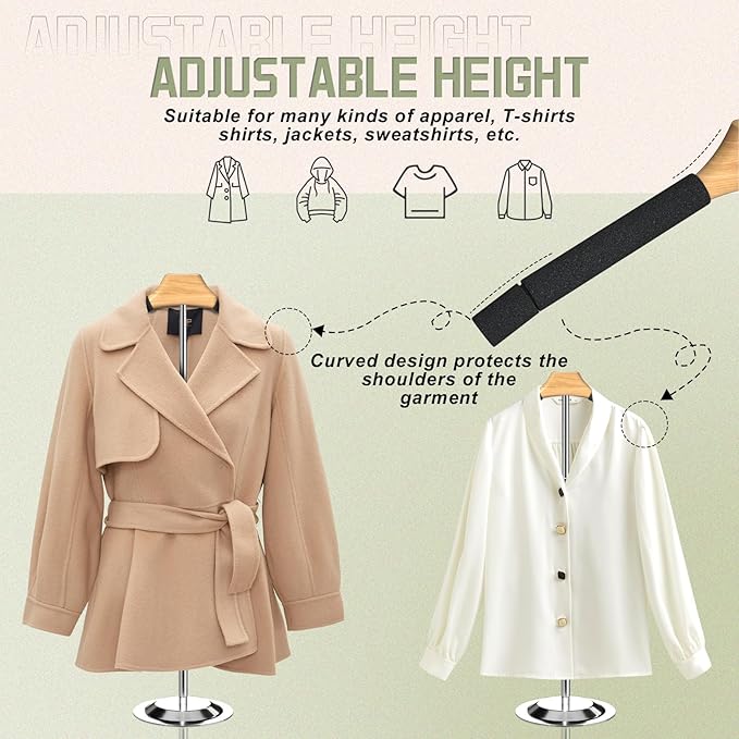 Adjustable T Shirt Display Adult for Vendors 4Pack,18-31.1IN Flexible Shirt Rack Shoulder Stand, Portable Hanging Metal Clothes Display, Hanger Rack for Clothing Dress Garment Coat Retail