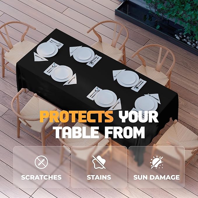 White Classic WEALUXE Black Table Cloth for 6 Foot Rectangle Tables, 60x102 inches, Water, Stain and Wrinkle Resistant, 200 GSM Washable Poly Fabric Tablecloth Rectangular, Elegant and Durable