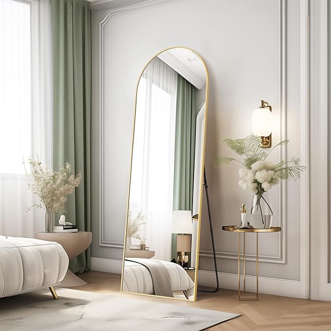 Arched Full Length Mirror, 59"x16" Body Wall Mirror With Shatter-Proof Glass, Tall Arch Aluminum Frame for Bedroom Cloakroom, Gold