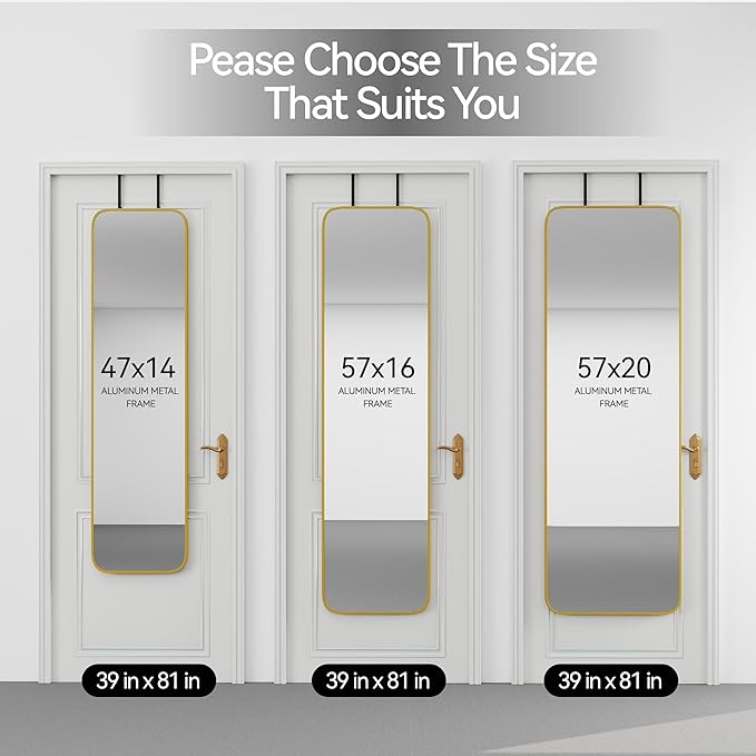 SCWF-GZ 47x14 Mirror Rectangle Full Body Length Door Hanging Wall Mounted Aluminum Alloy Metal Frame Dressing Make-up Mirrors for Entryway Bedroom Bathroom Living Room 47 14 inch Gold
