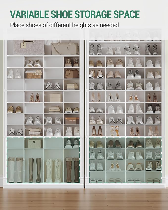 Hzuaneri 13 Tiers Shoe Storage Cabinet, Tall Shoe Cabinet with Cubby, Wooden Shoes Organizer for Closet, 52 Pairs, Shoes Cubby Organizer for Entryway, Hallway, Bedroom, White SR41003X