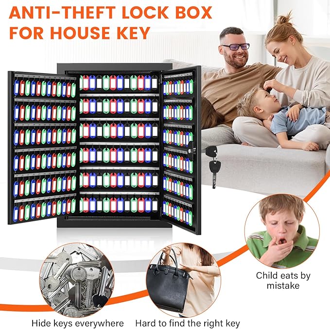 272 Keys Key Lock Box Wall Mount with 272 Numbered Hooks and 272 Colored Key Tags, Anti-Theft Key Cabinet with Key Return Drop Slot, Key Storage Box Key Organizer for Car Garage Home Office
