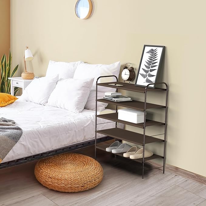 Simple Houseware 5-Tier Shoe Rack Storage Organizer, Bronze | 600D polyester light studry shoe organizer