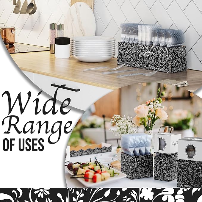 Exquisite Utensil Caddy Organizer with Clear Plastic Forks and Spoons & Knives Floral Kitchen Utensil Holder for Party with 3 x 100 Plastic Spoons and Forks Disposable Knives Clear Cutlery Set