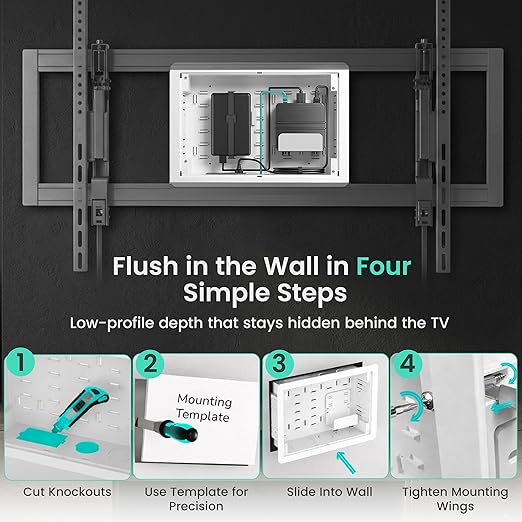 ynVISION.DESIGN 9" Recessed in-Wall Media Box for TV – Flush Wall AV Enclosure with Adjustable Shelf, Cable Straps & Vented Cover – Compatible with Apple TV, Roku & More - Pack of 2