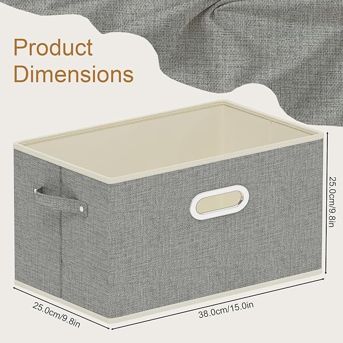 Fabric Open Storage Bins with Metal Handles, Collapsible Organizer Baskets, Foldable Cube Boxes for Shelves, Closet, Living Room, 15x9.8x9.8in, Grey, 2 Pack