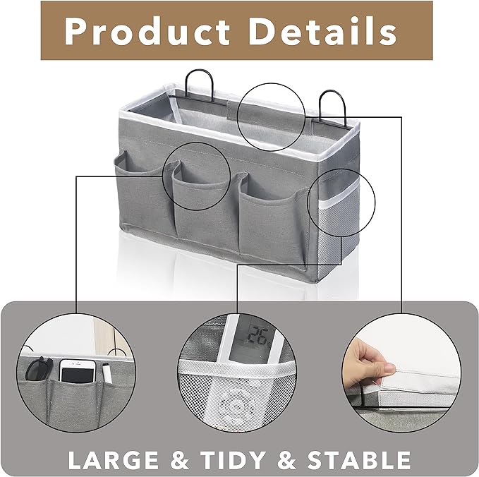 Kanrichu 2pcs 3-pockets Large Wall Hanging Organizer Bag, Linen Fabric Door Hanging Storage Baskets with Pockets, Waterproof Bin for Kitchen, Bedroom, Office, RV Camper (Khaki-2pcs)