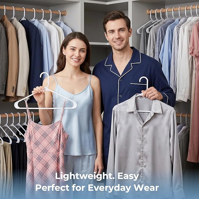 HOUSE DAY Plastic Hangers 20 Pack, Space Saving Clothes Hangers with Built-in Hooks, Durable & Strong Closet Organizers and Storage, Dorm Room Essential, Perfect for Shirts, Coat, Pants, Dress - White