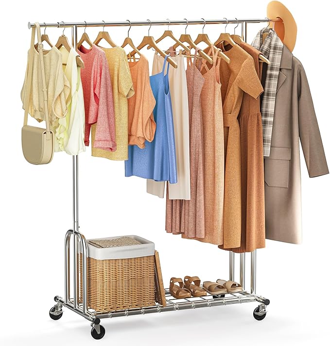 TigerParty Heavy Duty Clothes Rack,Load 600 LBS,Metal Garment Rack,Standing Rolling,Clothing Rack for Hanging Clothes,Portable Closet Wardrobe Rack for Bedroom Laundry Living Room