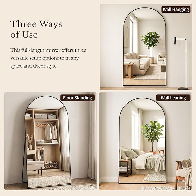MISSDAY Large Arched Full Length Mirror, 83"x44" Oversized Full Body Mirror with Stand, Floor Mirror Long Free Standing, Leaning or Hanging, Frame Wall-Mounted Mirrors Wall Mirrors for Bedroom, Gold