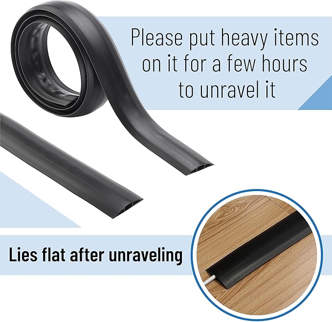 Bates- Floor Cord Cover, 8ft, Cable Cavity 0.6" (W) x 0.31" (H), Heavy Duty Wire Protector, PVC Extension Cords Hider, Protect Cords, Prevent Cable Trips, Cord Hider for Office, Home, Outdoor