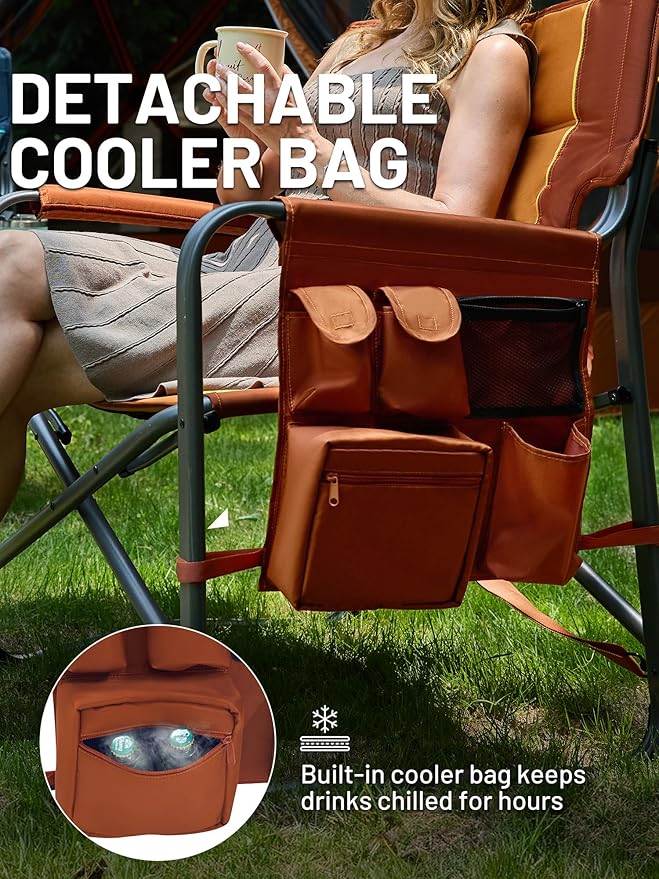 Timber Ridge XXL Upgraded Oversized Directors Chairs with Foldable Side Table, Detachable Side Pocket, Heavy Duty Folding Camping Chair up to 600 Lbs Weight Capacity (Orange) Ideal Gift