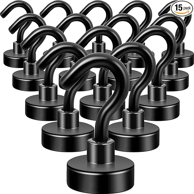 Neosmuk Magnetic Hooks, Heavy Duty 30lb+ Strong Magnet Hook for Cruise Cabins, Cruise Essentials 2026 for Hanging, Metal Wall Refrigerator Hangers (Black, 15 Pack)