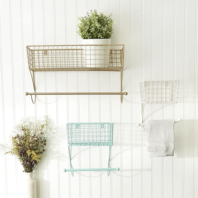 DII Rustic Farmhouse Bathroom Décor, Metal Storage, Large Towel Bar, Antique White