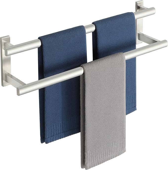 SAYAYO Double Towel Bar for Bathroom, 24 Inch Brushed Nickel Bath Towel Rack Towel Holder Wall Mounted, SUS304 Stainless Steel