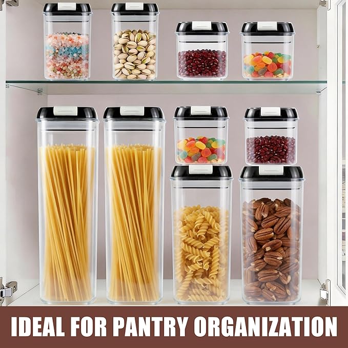 6-Piece Airtight Food Storage Containers with Lids - BPA-Free Kitchen Pantry Canisters for Cereal, Pasta, Snacks, Candy & Dry Foods, Stackable Space-Saving Design