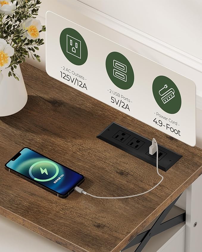 CHOEZON Console Table, Farmhouse Sofa Table with Power Outlet, Coffee Bar Cabinet with Storage, Entryway Table, Coffee Bar Table, for Entrance, Hallway, Kitchen, White and Walnut MXG01UWL