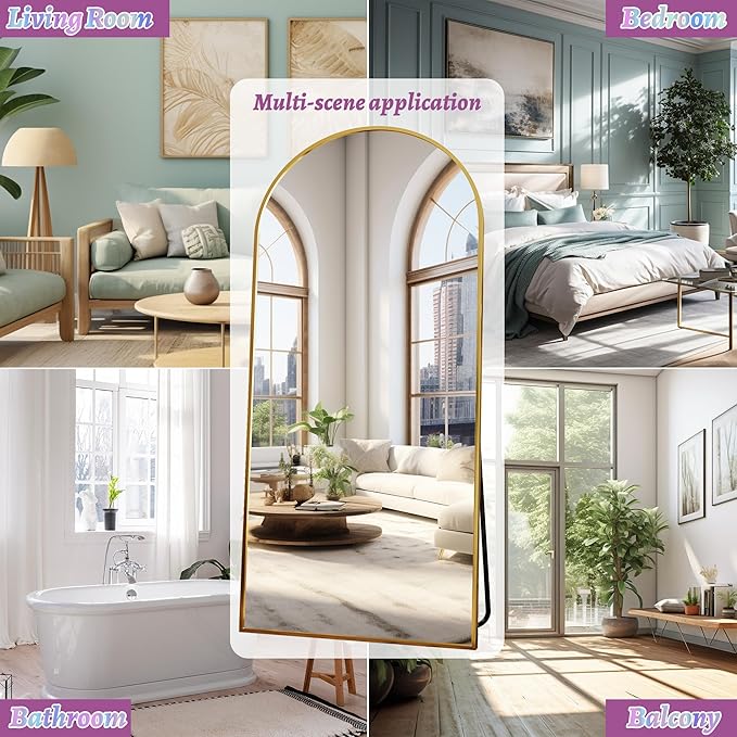 Full Length Mirror, Arched Floor Mirror Freestanding, Floor Standing Full Body Mirror with Stand for Bedroom, Hanging Mounted for Living Room Cloakroom