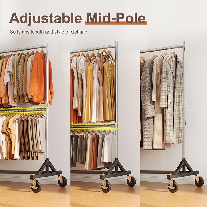 HOKEEPER Z Rack for Clothing Heavy Duty Clothes Rack Hold 550 LBS Commercial Garment Rack with Wheels Rolling Portable Z Base Rack for Bedroom, Laundry Room, Balcony 22.8"D x 62.6"W x 87.8"H 2 packs