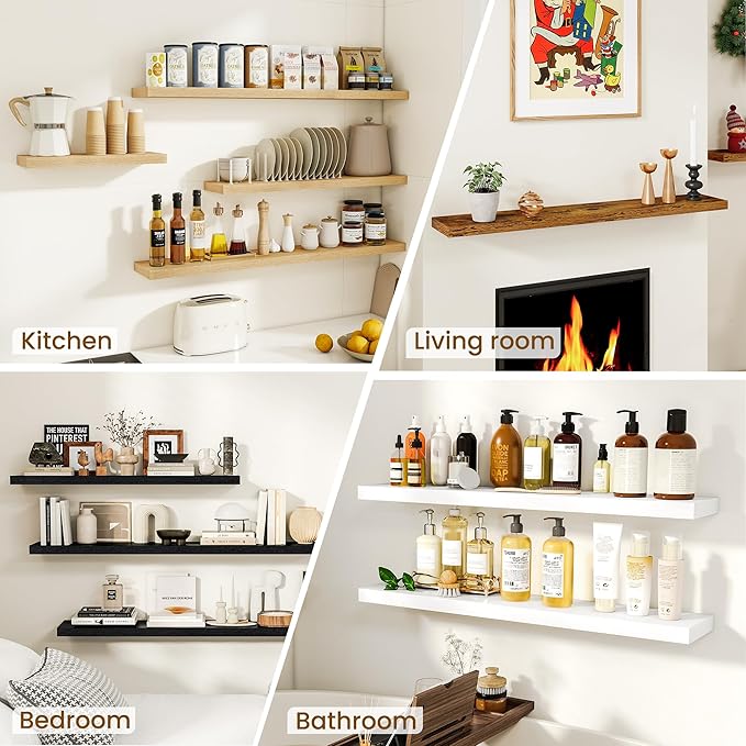 Dreamland 36Inch Floating Shelves for Wall, Rustic Wooden Floating Shelves for Bathroom|Bedroom|Kitchen, 2 Pack Deep Wall Mounted Book Shelf, Wood Storage Display Shelf for Home Decor, Oak